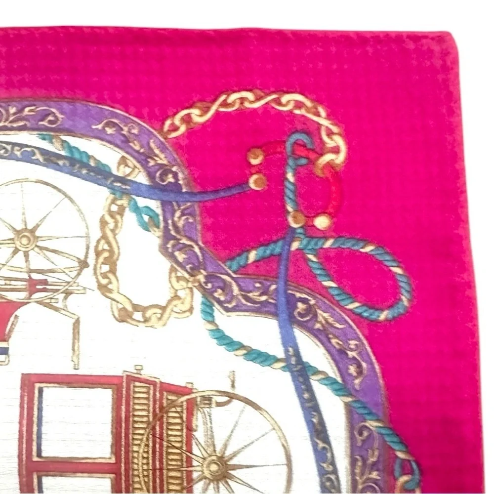 Celine Silk Scarf Duo Set Carriage Print & Ribbon Ropes 100% Silk 18” Squares